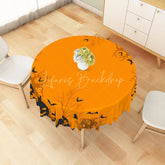 Lofaris Orange and Black Halloween Round Tablecloth with Jack-o’-Lanterns Bats for Spooky Party Decor